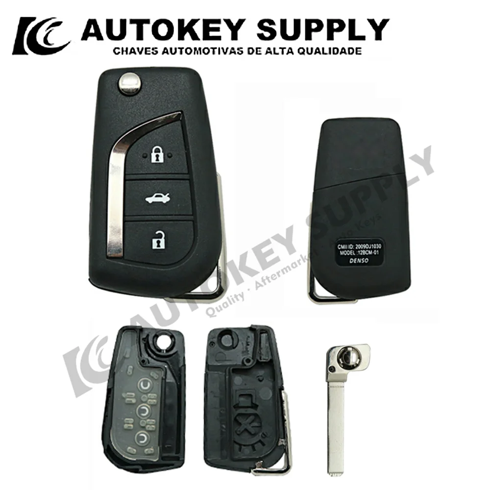 

Autokeysupply AKTYF119 New Replacement 3 Buttons Remote Flip Key Shell For Toyota