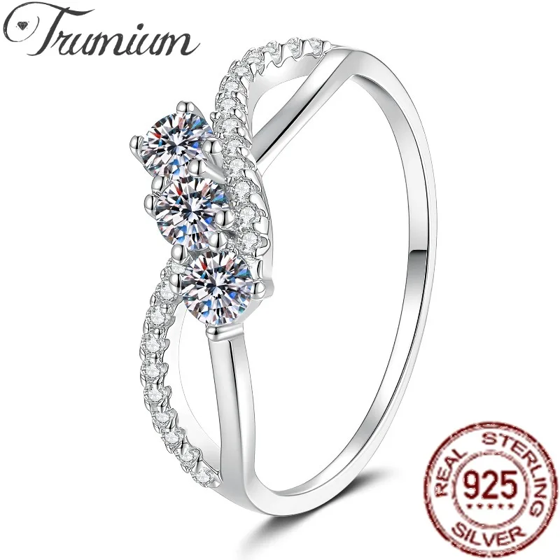 Trumium Moissanite Engagement Ring D Color VVS1 925 Sterling Silver Twisted Infinity Band Wedding Fine Jewelry for Women