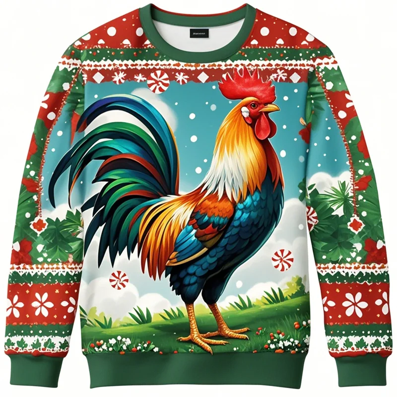 Fashion Rooster Ugly Christmas Sweater For Men Funny Chicken Graphic Holiday Xmas Sweatshirt Casual Harajuku Kids Pullover Tops