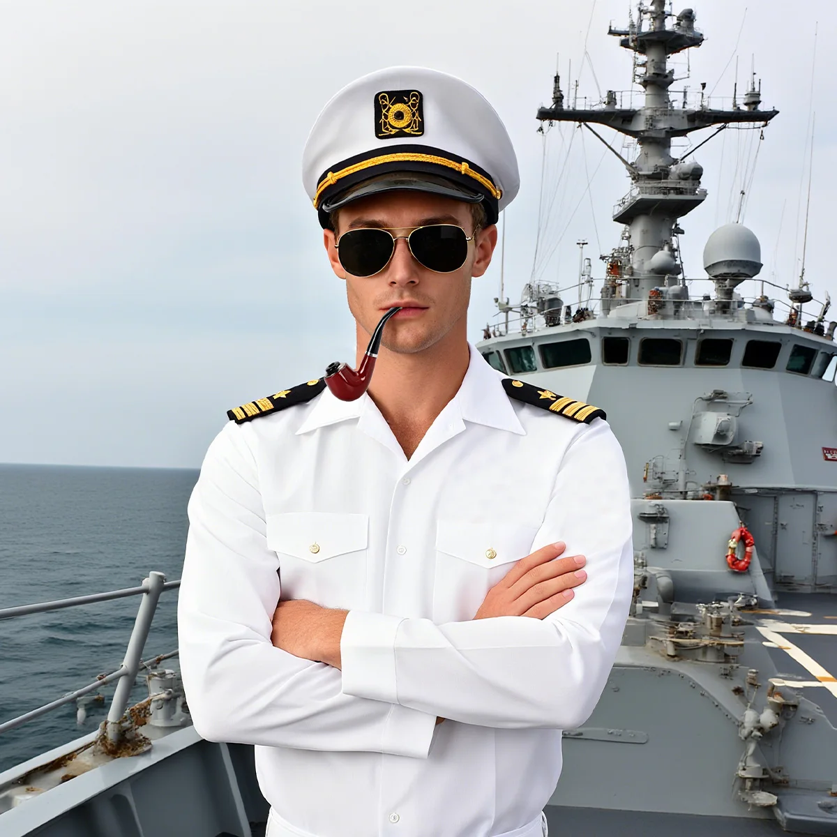 ハロウィンコスプレ海軍大尉帽子パイプサングラスアクセサリーパーティー小道具高品質衣類を除く成人男性女性用