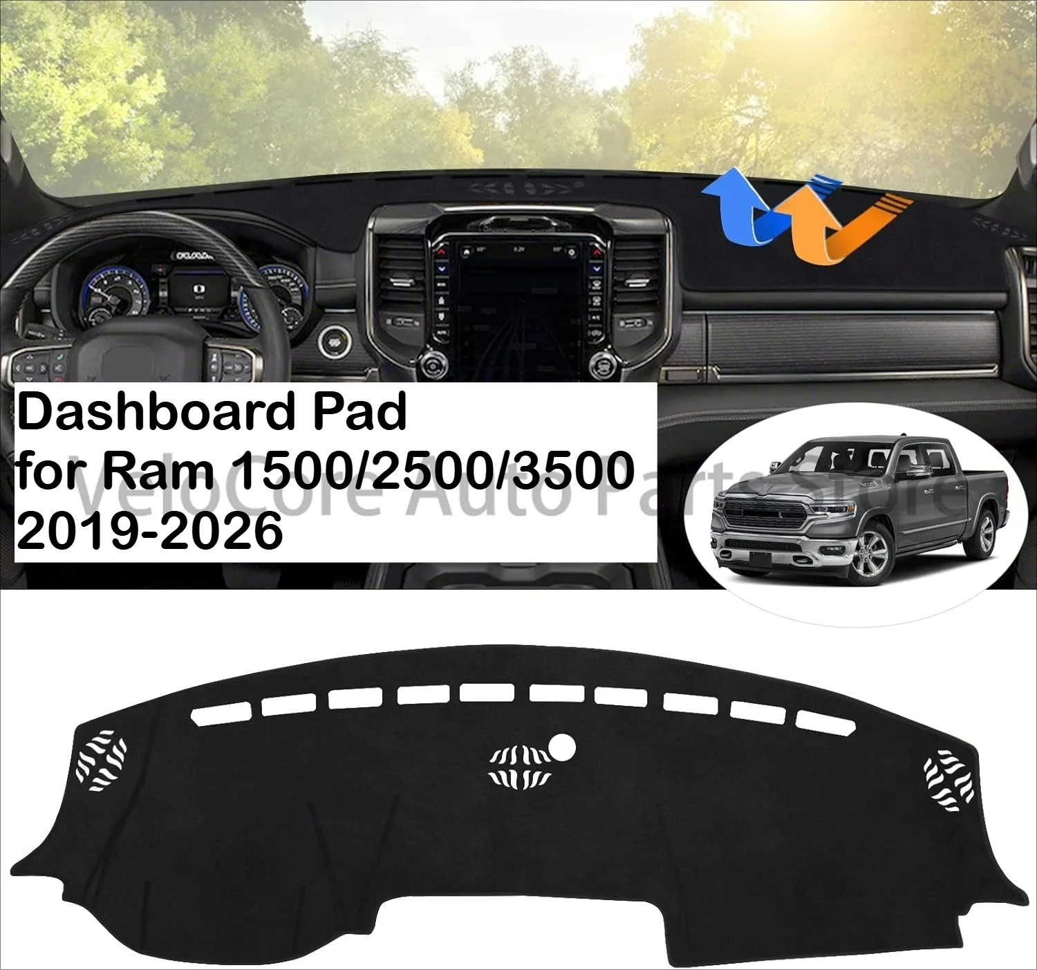 Durable Dashboard Pad for Ram 1500/2500/3500 2019-2026 - Black, UV-Resistant, Interior Upgrade