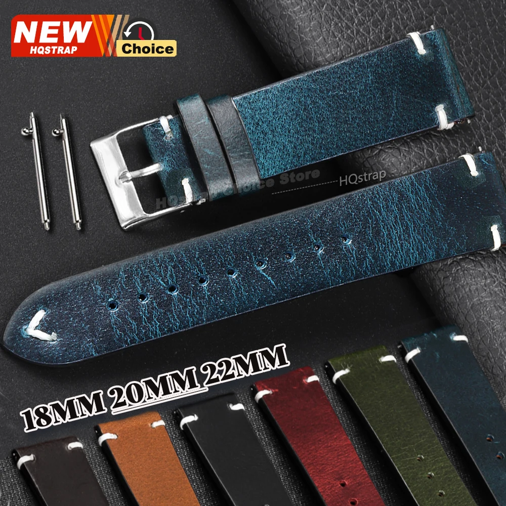 Ölwachs Echtes handgefertigtes Retro-Leder-Uhrenarmband mit Schnellverschluss, 18 mm, 20 mm, 22 mm, Damen- und Herren-Armband, Uhrenzubehör