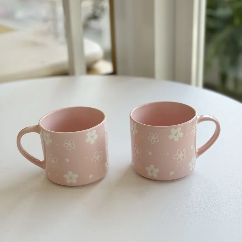 Minimally Embossed Small Flower Mug, Korean Style Fresh Couple Cup, Girls' Patterned Coffee Cup, Milk Cup