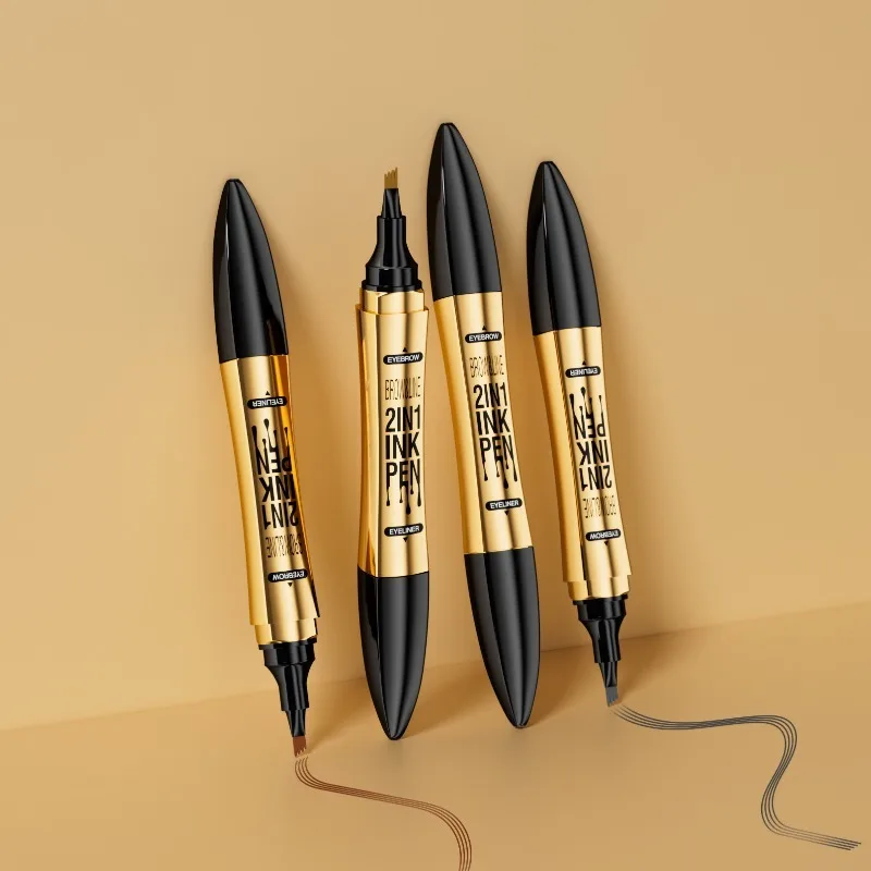 Dual-Ended 4-Claw Eyebrow Pen + Eyeliner 2-in-1 - Waterproof Smudge-Proof Wild Eyebrow 4-Prong Pencil Easy To Use Makeup 1PCS