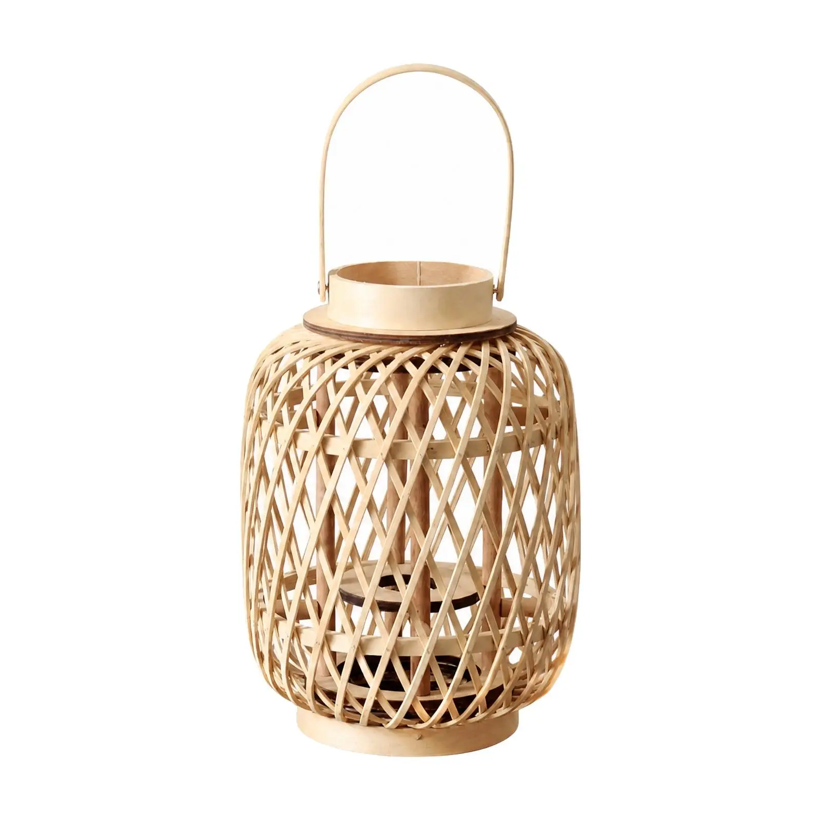 Handmade Bamboo Candle Holder Lantern Style Open Lattice Design with Carry Handle for Floor Display Dining Area Use