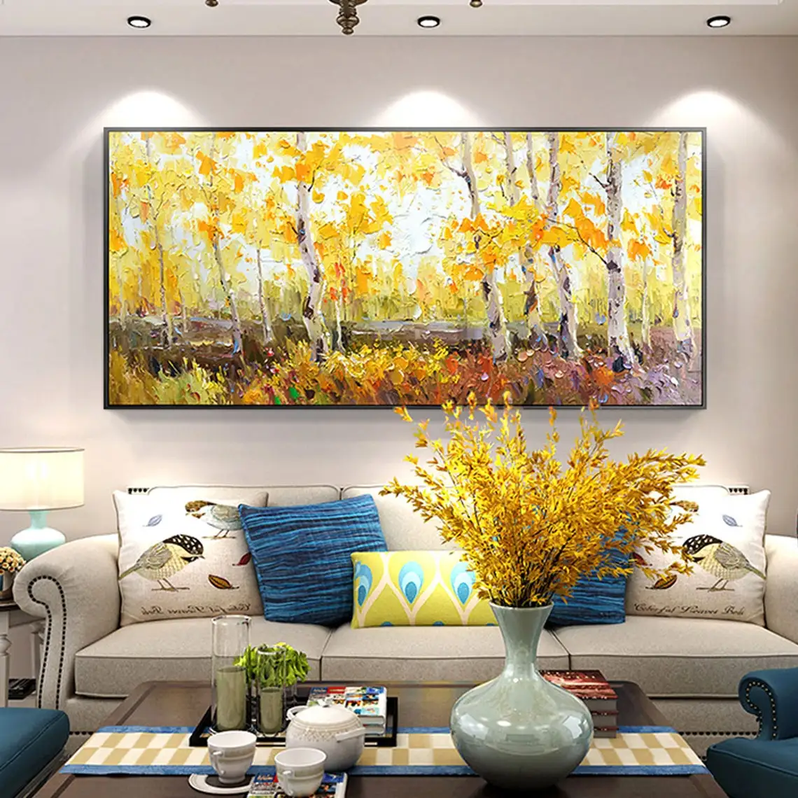 Large Hand Painted Oil Painting Poplar Forest Natural Painting Landscape Wall Art Living Room Oil Painting Home Decor Artworks