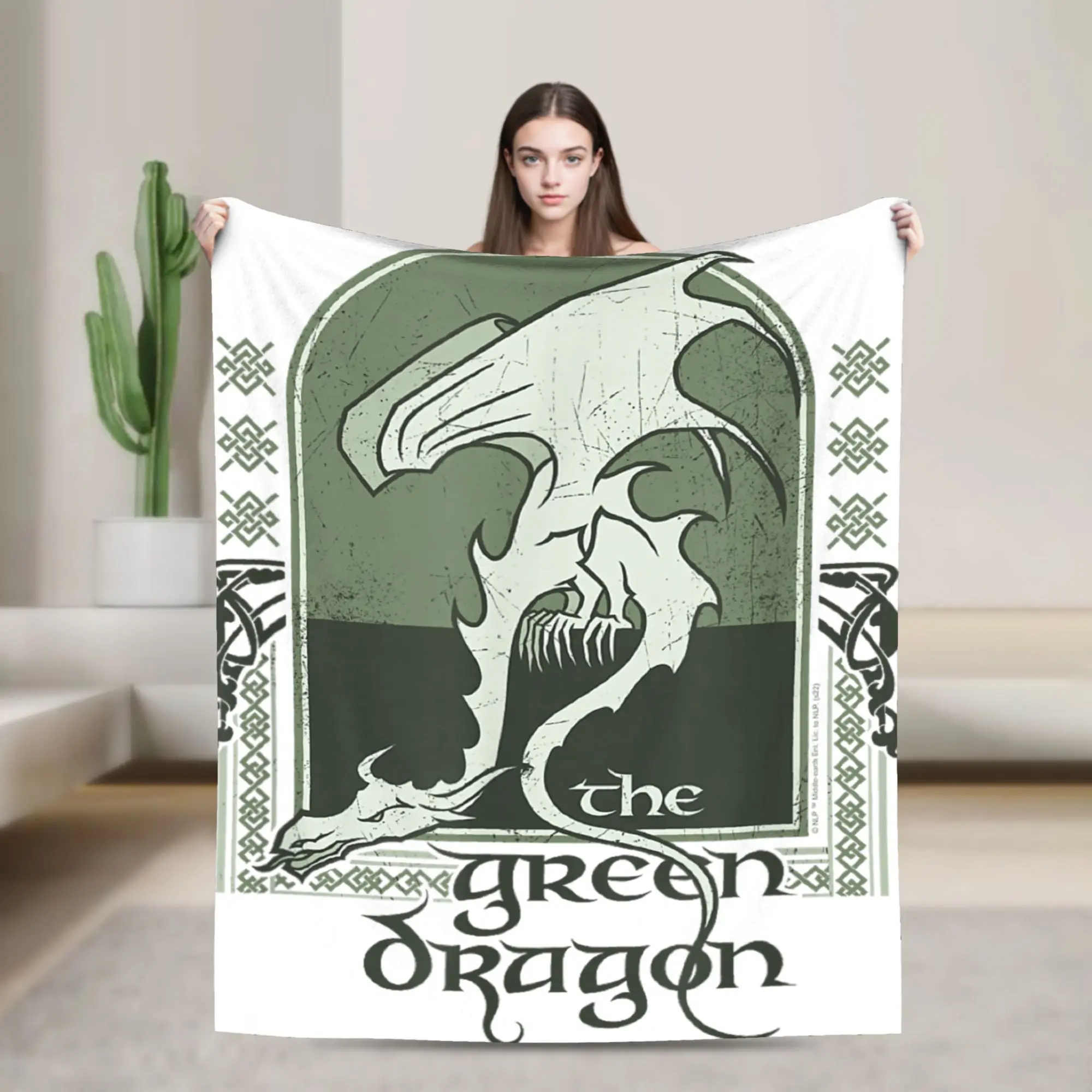 Super Warm Blanket Lord-Of-Rings Throw Blanket The Green Dragon Ancient Logo Flannel Bedspread For Living Room Sofa Bed Cover