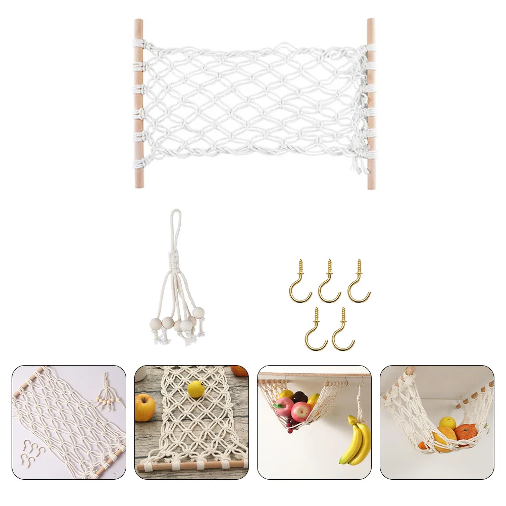 

Bohemian Hanging Fruit Basket Vegetable Hammock Kitchen Storage Drying Decor Wooden Woven Basket Home Warm Style
