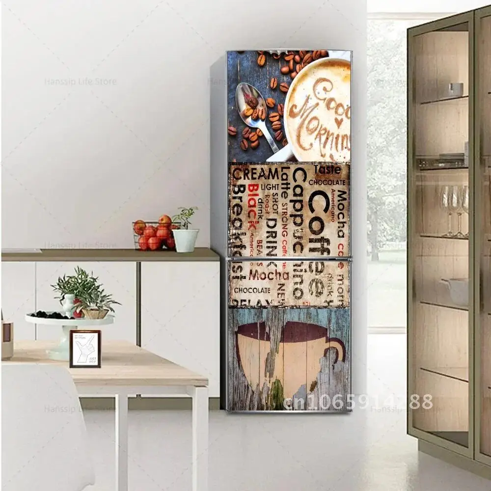 

Creative Telephone Coffee Mural Fridge Door Sticker Poster Door Waterproof Refrigerator Kitchen Styling Wrap Sticker Decal Cover