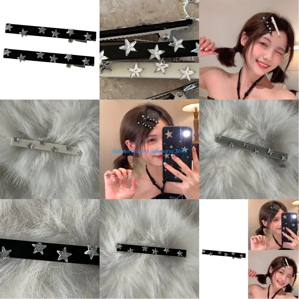 

573B Y2K Star Hair Clip Star Barrettes Crystal Side Clip Star Hair Pin