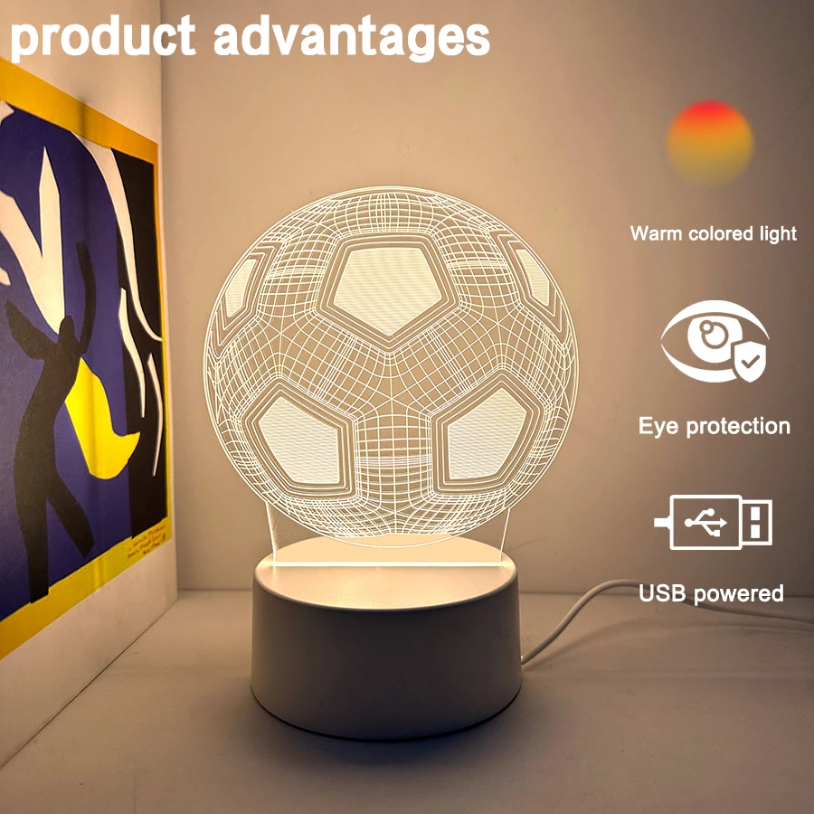 قطعة واحدة من ضوء الليل الإبداعي لكرة القدم ثلاثي الأبعاد يعمل بمنفذ USB، المنزل، الطاولة، ديكور غرفة المعيشة، ضوء ليلي هدية عيد الميلاد