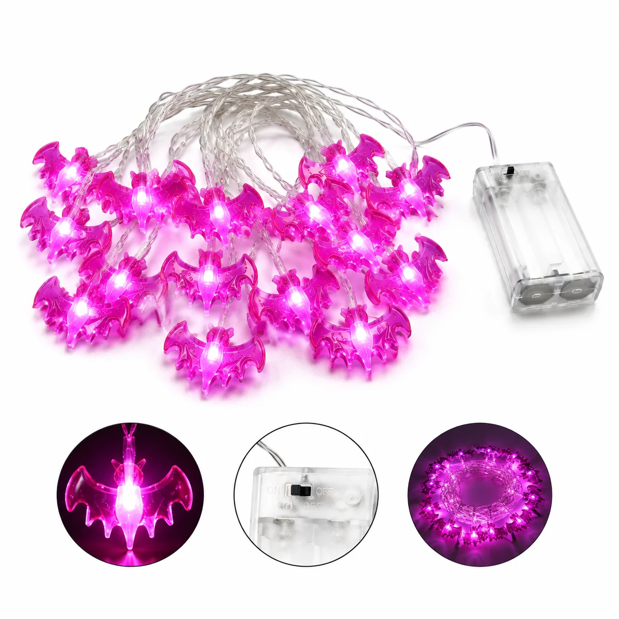 Purple Bat String Lights Halloween Decoration LED Fairy Light Garland for Bedroom Window Home Party Festival Decor