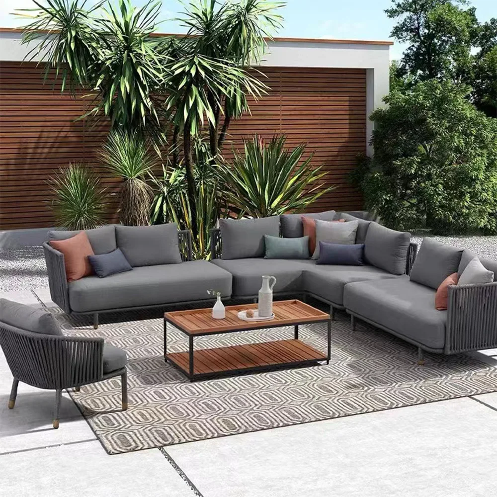 الشمال في الهواء الطلق الترفيه أريكة الروطان الأثاث فيلا في الهواء الطلق الحديثة بسيطة فناء شرفة كرسي الروطان طاولة القهوة مزيج #1