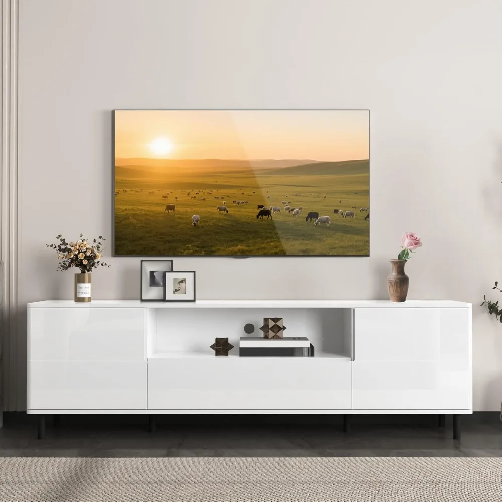 

Modern TV Stand for 43 to 70 inch TV, Entertainment Center with Storage Cabinets and Drawer 63" High-Gloss TVs Console Table