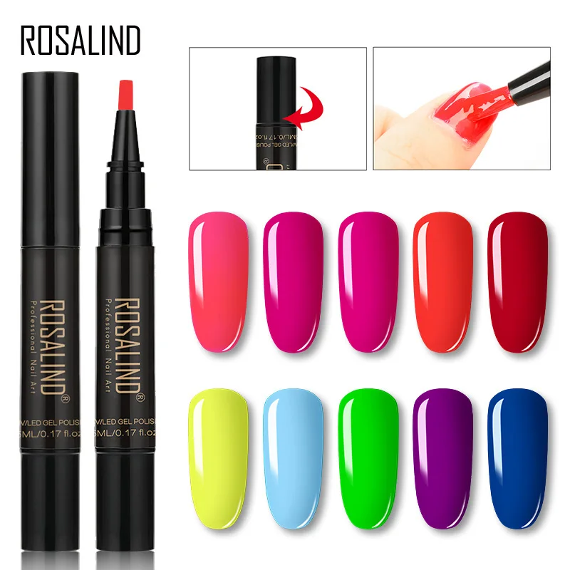 ROSALIND Summer Neon Gel Nail Polish Pen Need UV Lamp Gel Varnish Long Lasting Pure Color Nail Gel For Your Choice