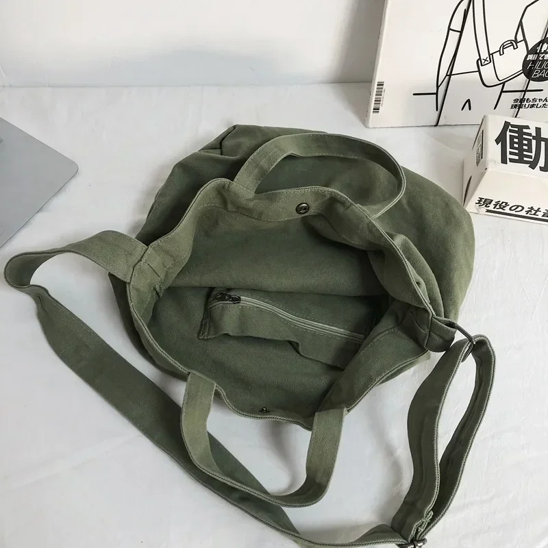 Female Big Capacity Canvas Fabric Crossbody Tote Bag Student Leisure Textile Oversized Square Shopping Shopper Side Slouchy Bag