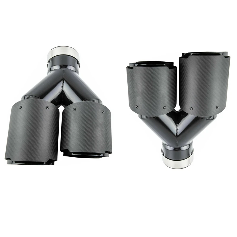 2pcs Carbon Fiber Universal Tip Y Shape Double Exit Car Exhaust Pipe Mufflers Nozzle Decoration For BMW Matte All Black