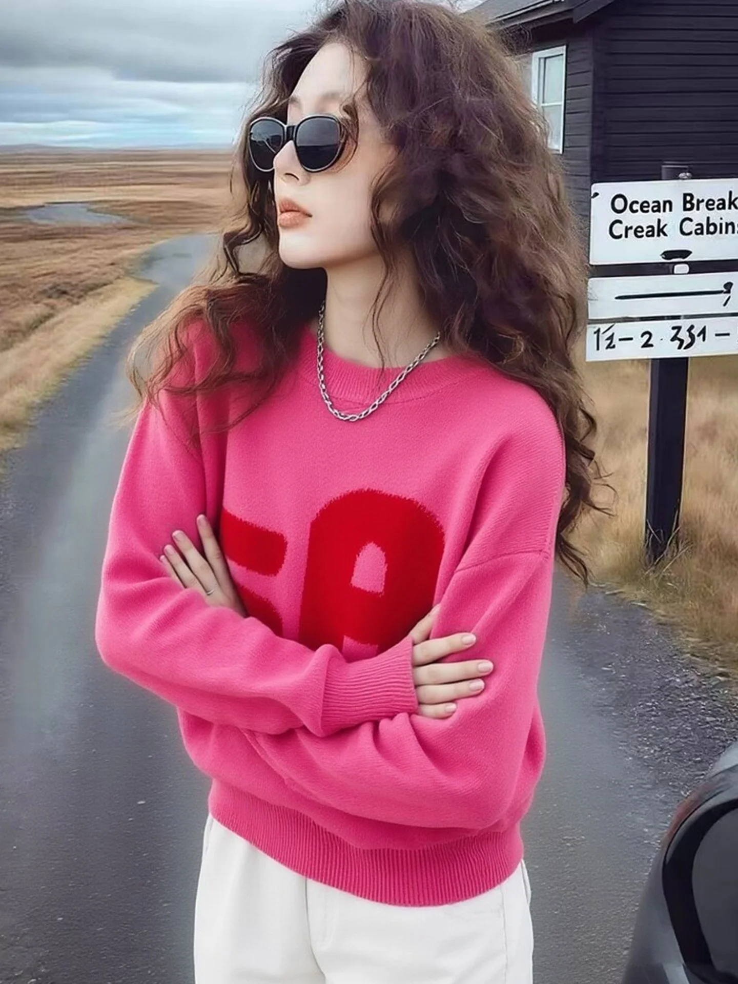 

Модный вязаный свитер с длинными рукавами свободного кроя, зима 2025, женский, удобный, для повседневной носки, корейская версия, для тепла