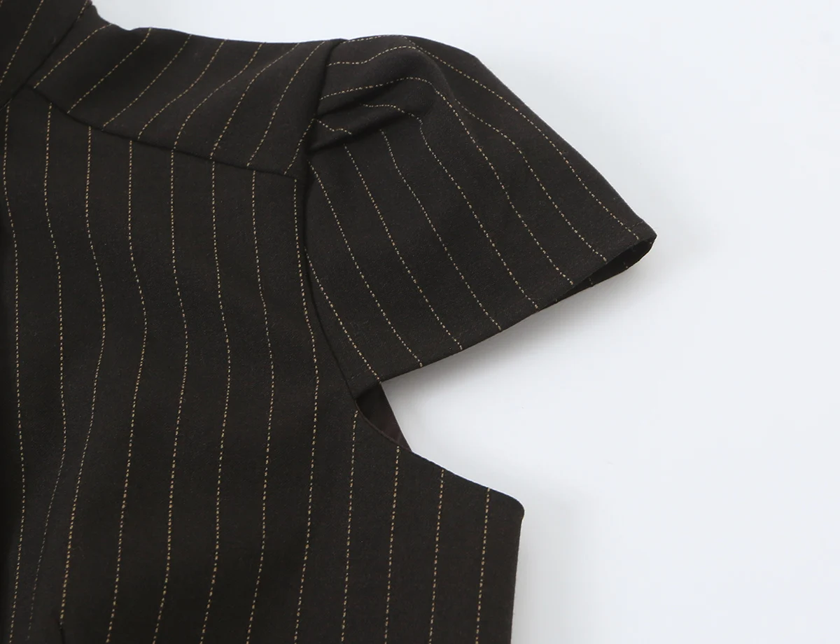 BSAY 2026 Neue Retro Preppy-Style Damen Bluse mit Stehkragen, Doppelreihig, Kurzarm, Schmal Geschnitten, Kariert und Gestreift, Arbeitsbluse – Detail 18