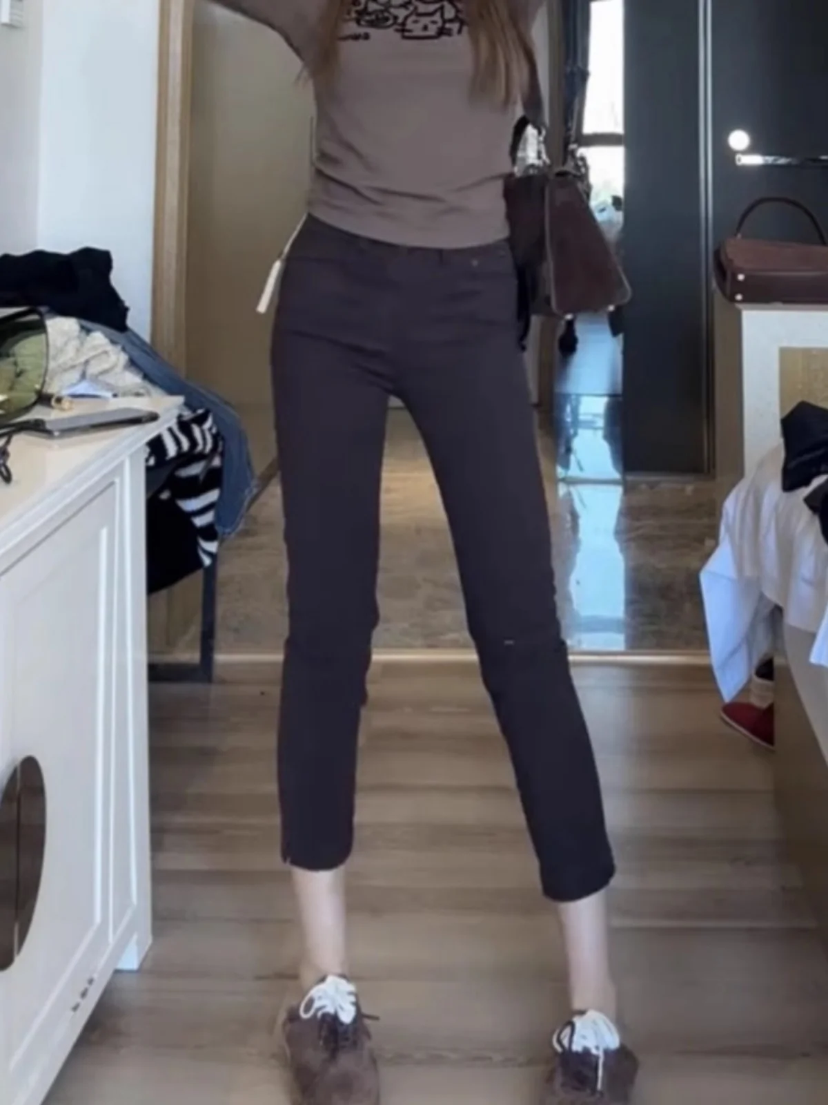 Pantalones vaqueros ajustados de pierna recta para mujer, cintura alta, elásticos, talla grande, nueve puntos, talla grande, ocho pantalones de tubo, novedad de otoño