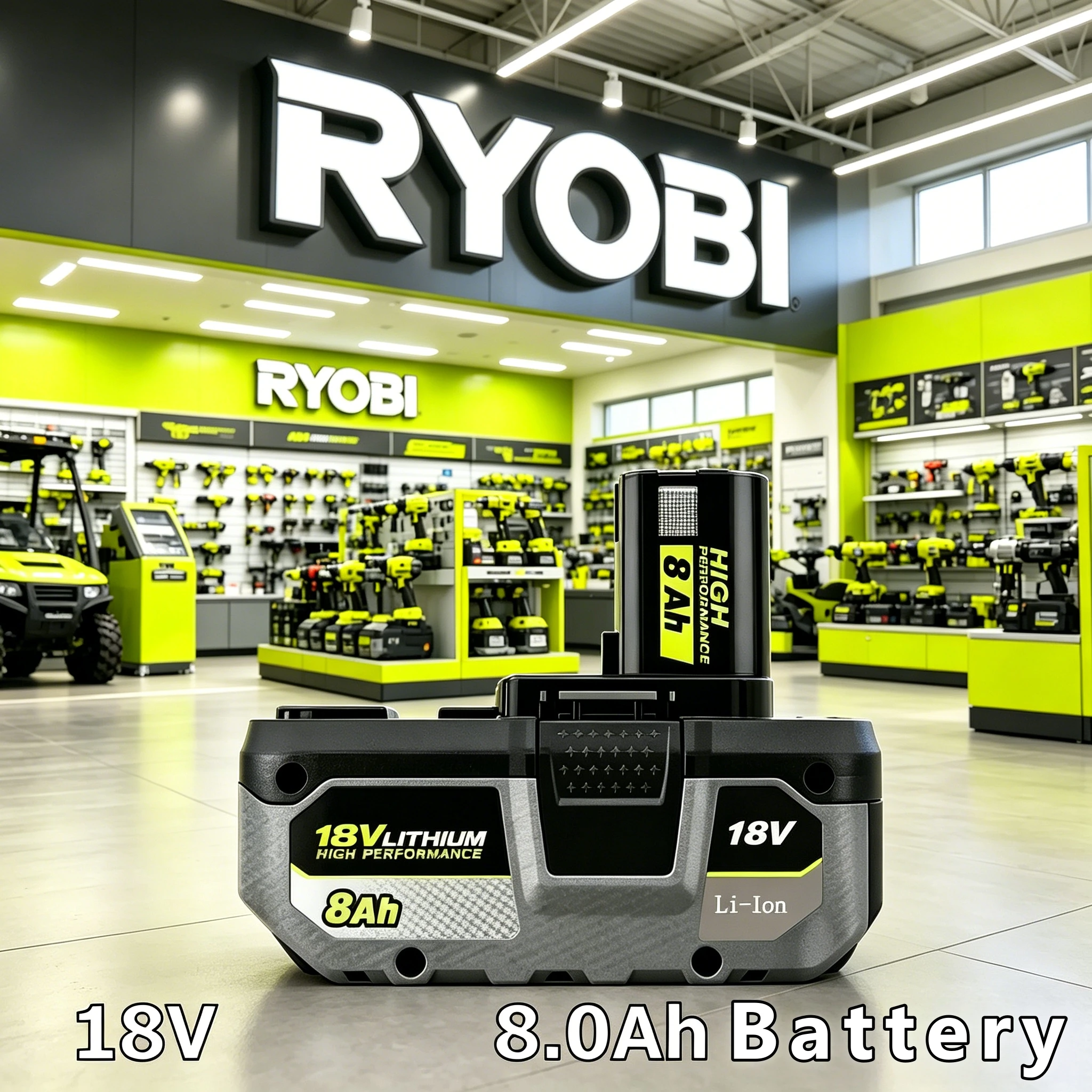 

New for RYOBI P108 18V 8.0Ah Battery Replacement For Series, Works with P203 P204 P210 RB18L50 RB18L20 Lithium-ion High Capacity