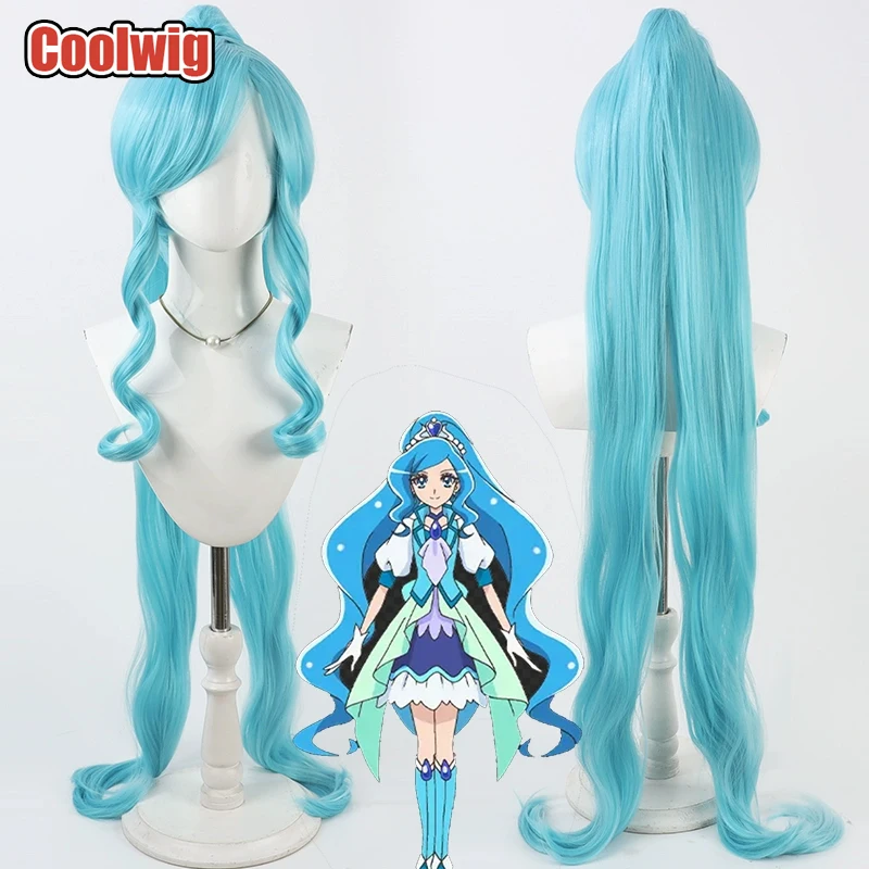 Coolwig الشعر الاصطناعية Sawaizumi Chiyu تأثيري الباروكات فوتاري وا جميلة علاج علاج فونتين 100 سنتيمتر الأزرق ذيل حصان شعر مستعار مقاومة للحرارة