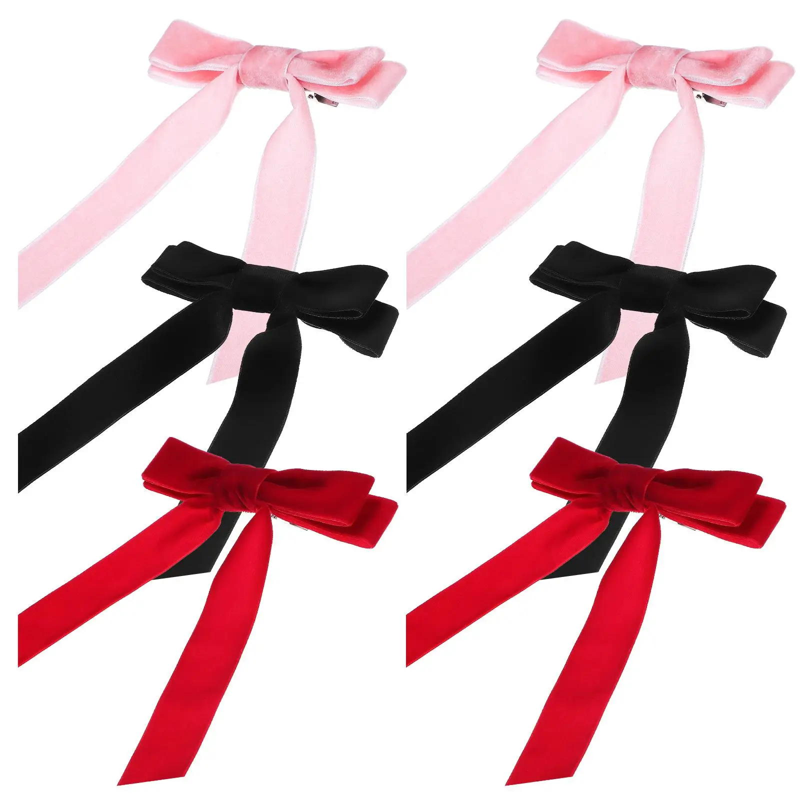 

6 pcs Velvet Clips Red Black Bow Accessories Women Girls Lasting Firm Fixation Daily Festivals Stage Hair Bows Ribbon