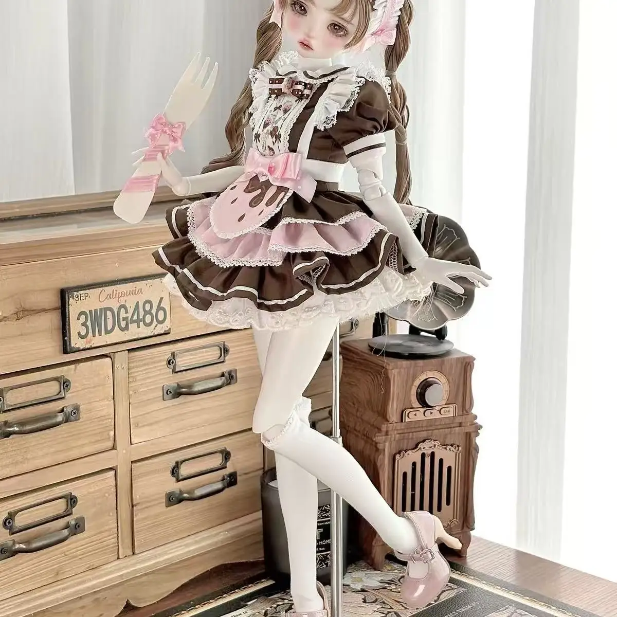1/4 Bjd Doll Clothing Sweet Lolita Dress+Apron+Socks+Skirt Support+Hair Accessories Bjd Dress Up Toy Doll Accessories No Doll