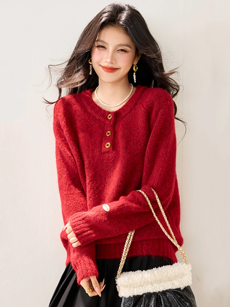 

Женский вязаный свитер с длинными рукавами, модный повседневный стиль, осенне-зимняя верхняя одежда, универсальный, стройнящий, трендовый, в корейском стиле