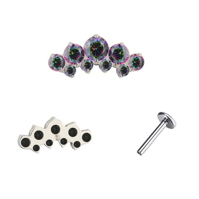 Tanium Opal astm f136 piercing Internally Threaded Labret Zircon Mix Colors Piercing Body Jewelry nose ring Lip Ring Earring