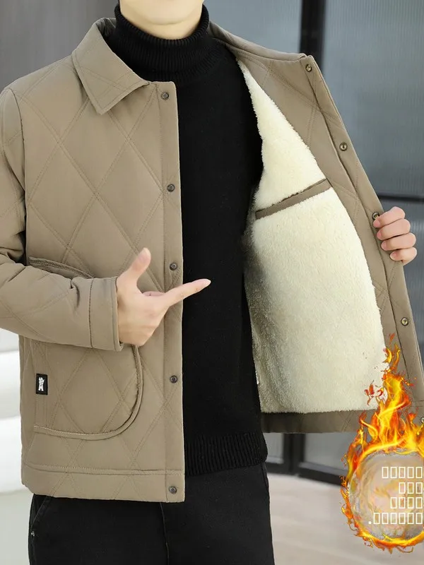 

Men's Fce Lined Jaet Stand Collar Thiened Casual Sle Warm Cotton Coat for Autumn Winter Season Stand Fit Long Sve