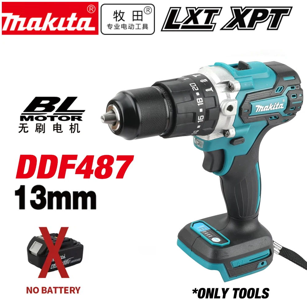Makita 100% Original DDF487 Kabelloser Elektroschrauber 18V Bürstenloser Motor Schlagschrauber Wiederaufladbares Elektrowerkzeug