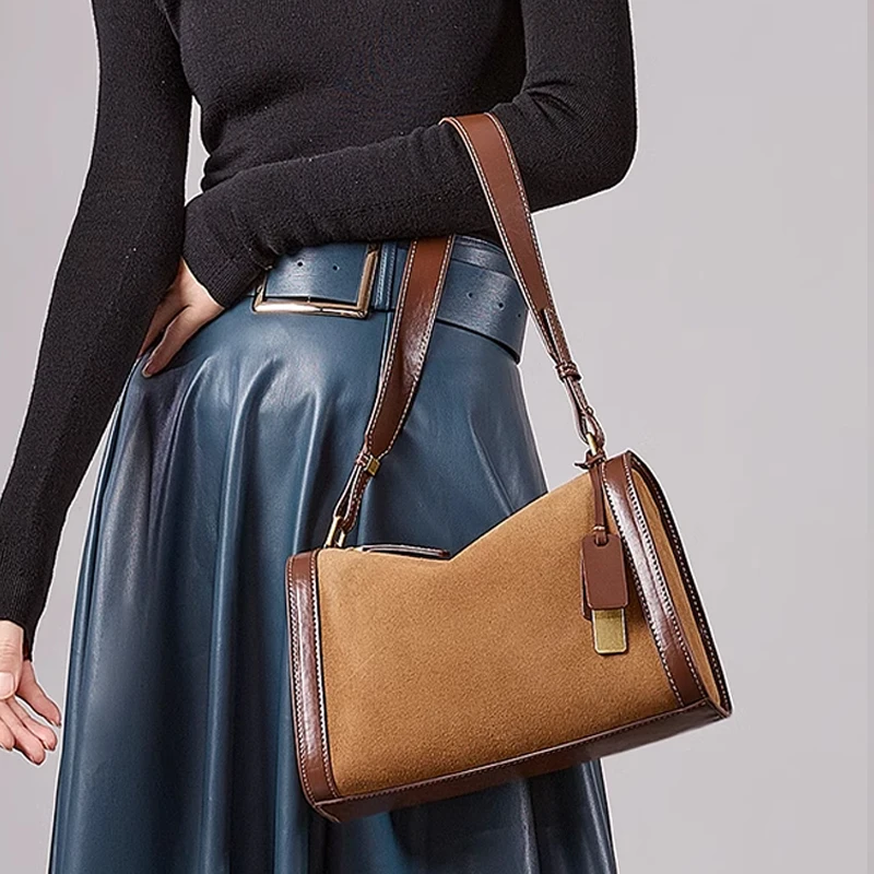 Luxury Designer Exact Replicas Suede Cowhide Leather Women's Shoulder Bag Trendy,High Quality Fashion Genuine Leather Handbag