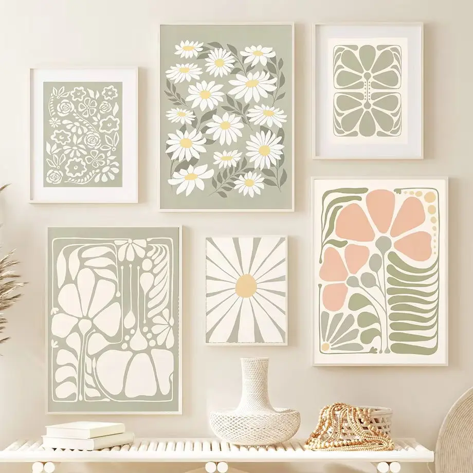 1PC frameless decorative art print,Boho Minimalist Wall Art Abstract Flower Color Block Canvas Painting Nordic Poster Print Pict