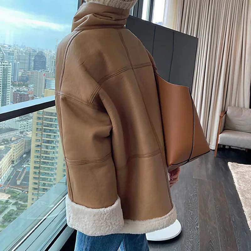 High End Merino Fur Integrated Fur Coat For Women 2023 New 100% Leather Lamb Wool Young Fashion Warm Jacket Outdoor Overfitted