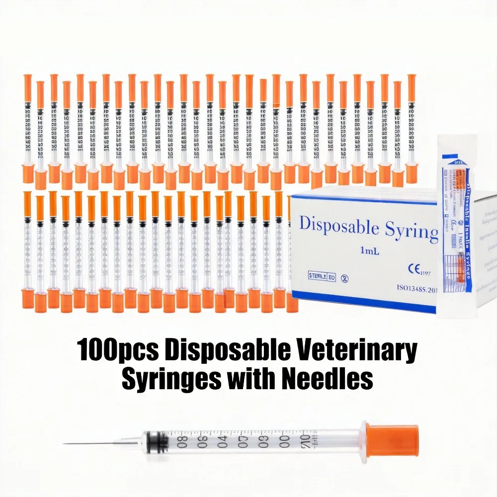 100pcs Disposable Syringe1ml 0.5ml 30G 31G Pet Animal Dog CatPlastic Veterinary Syringe With Needles Medical Supplies
