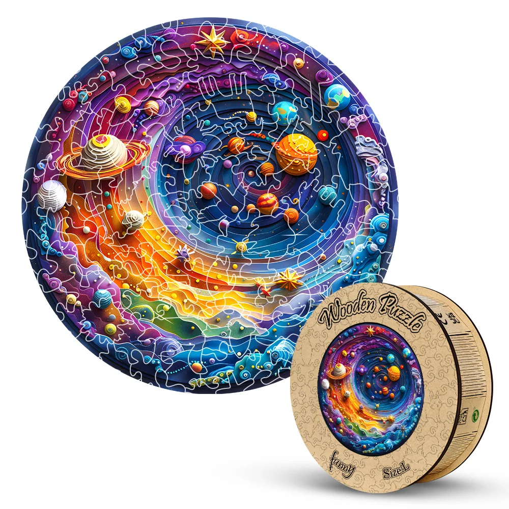 

Solar System Wooden Puzzle for Adults: Unique Galaxy Wall Art & Family Brain Game Gift