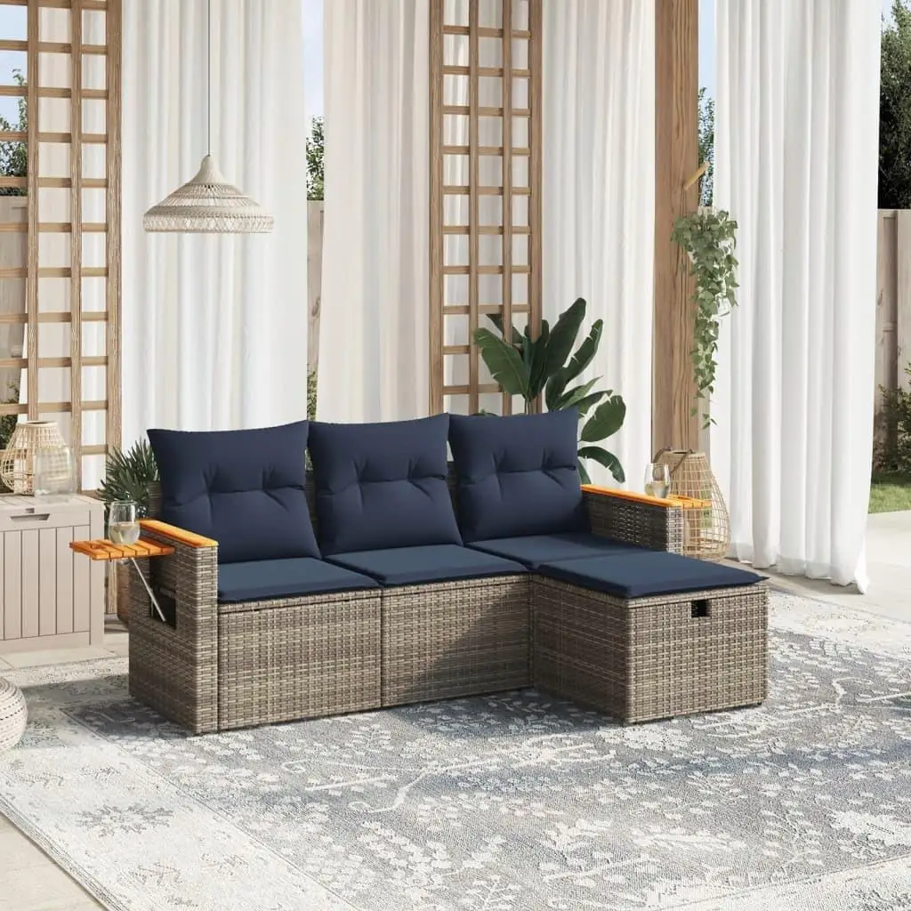 

Gray Poly Rattan Four Piece Outdoor Patio Sofa Set with Cushions Garden Furniture