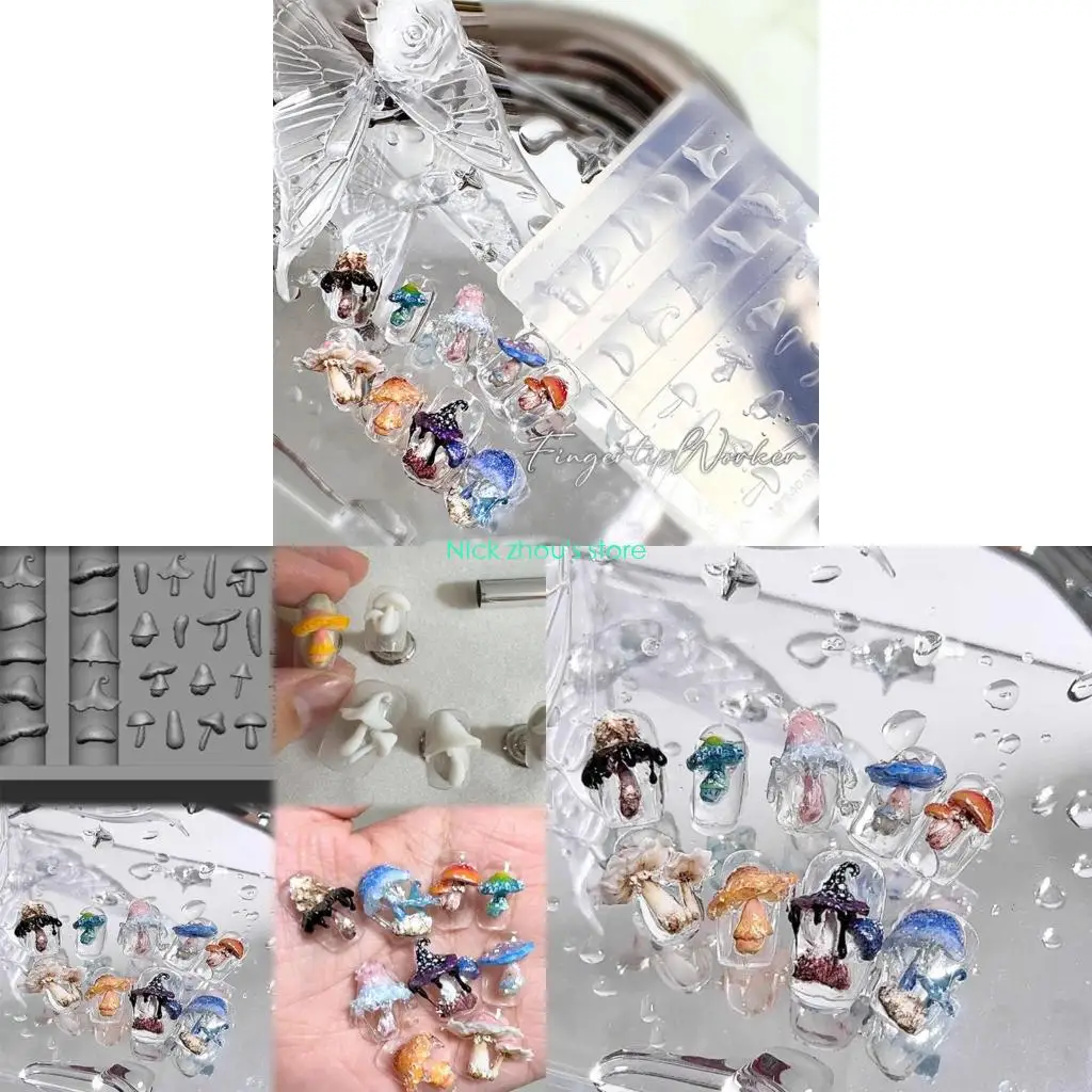 

E15E Stylish Silicone Art Mold Mushroom Carving Templates for Nail Enthusiasts