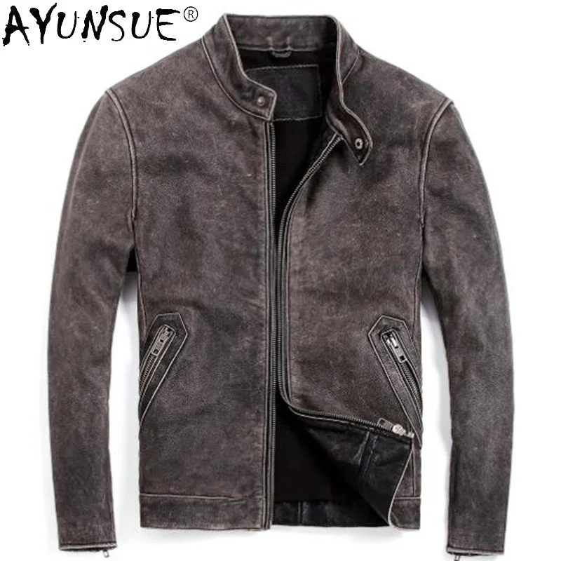 

Vintage Leather Jacket Men Real Cowhide Coat Spring Autumn Genuine Jackets Plus Size Chaqueta Cuero Hombre 2024