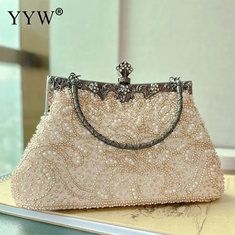 вечерняя сумка New Vintage Beaded Evening Bag Embroidered Bag Diamond Sequined Clutch Hand Bag Bride Bag Beading Female Handbags