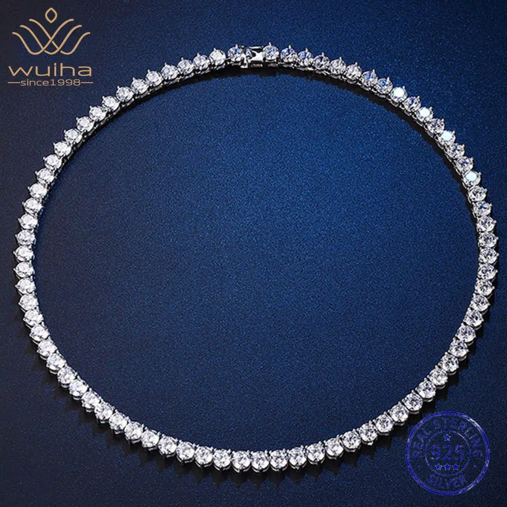 Wong Rain Hip Hop Rock 925 Sterling Silver Real GRA Moissanite Diamonds Gemstone Tennis Chain Necklace Fine Jewelry Wholesale