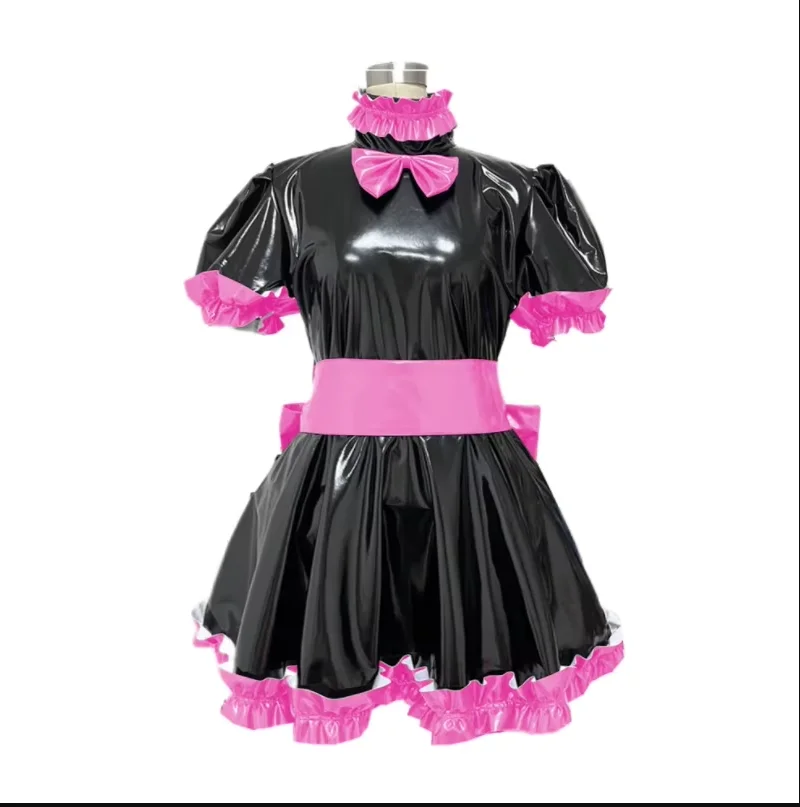 

Adult Giant Baby Sexy Girl Black Thin PVC Sissy Short Sleeved Dress Japanese Maid Role-playing Custom Multi Color Lockable