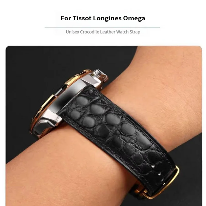 

For Tissot Longines Omega No buckle bracelet Black Brown Blue watch band Unisex Crocodile Leather wrist band 16mm 18mm 20mm 22mm