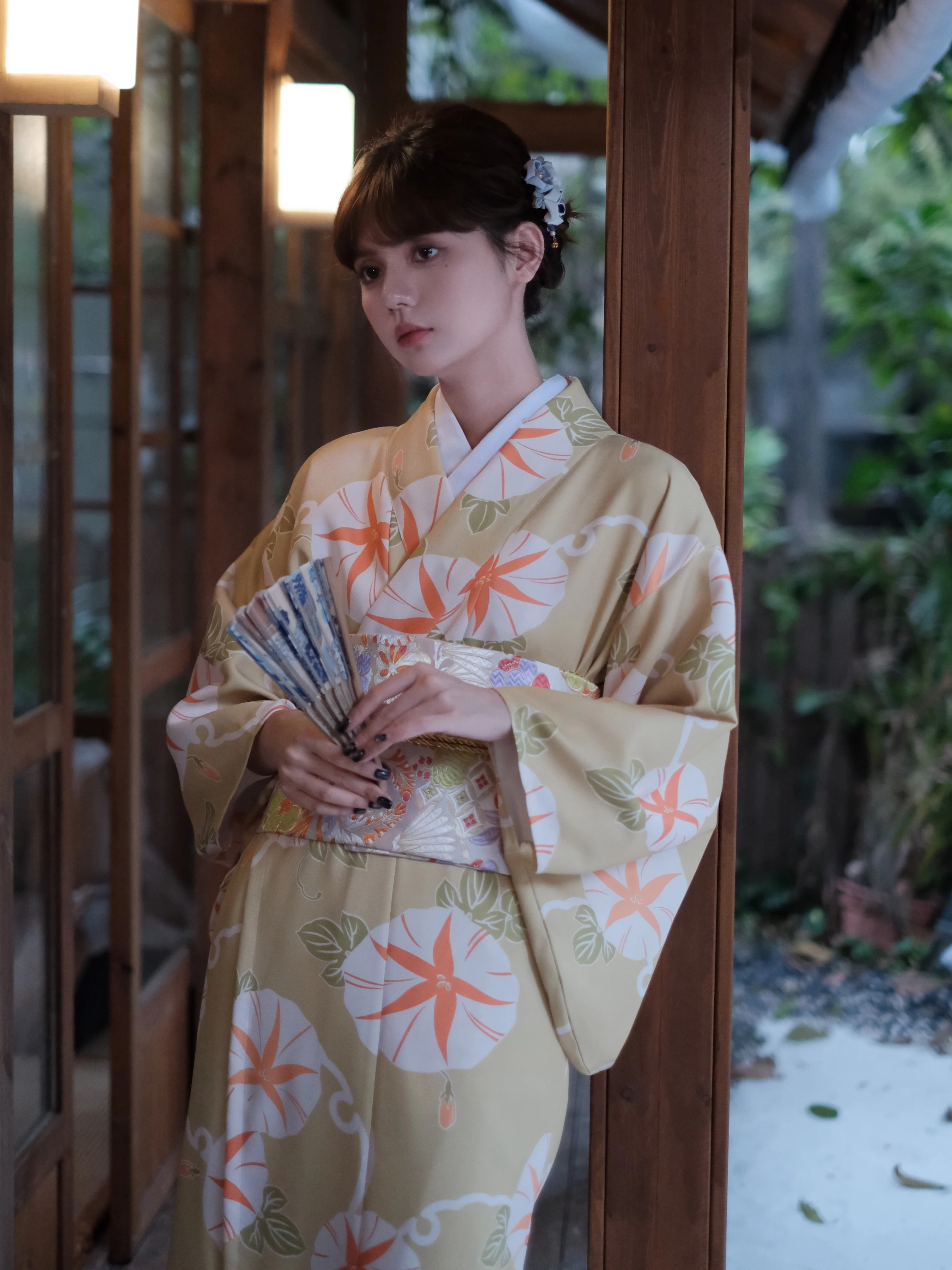 Trompete flor estampas bonito feminino japonês quimono formal modificado yukata cosplay traje estilo vintage fotografia vestido