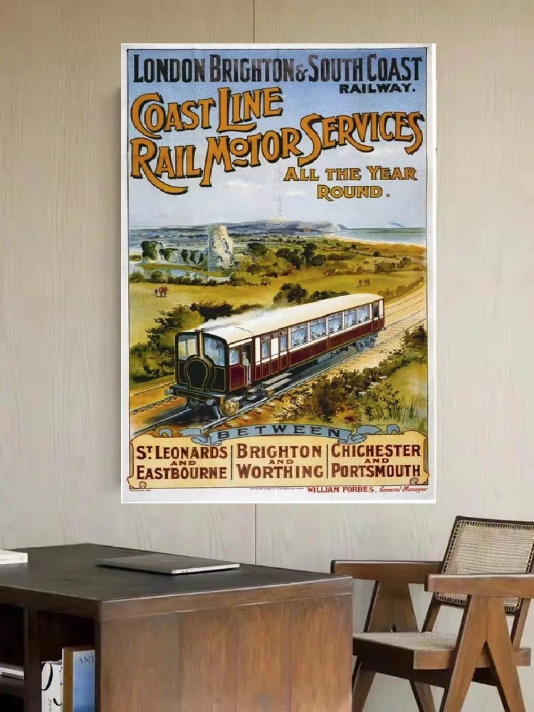 Vintage Railway London to London Art Picture Print, Silk Poster, Living Room Decor, Home Wall