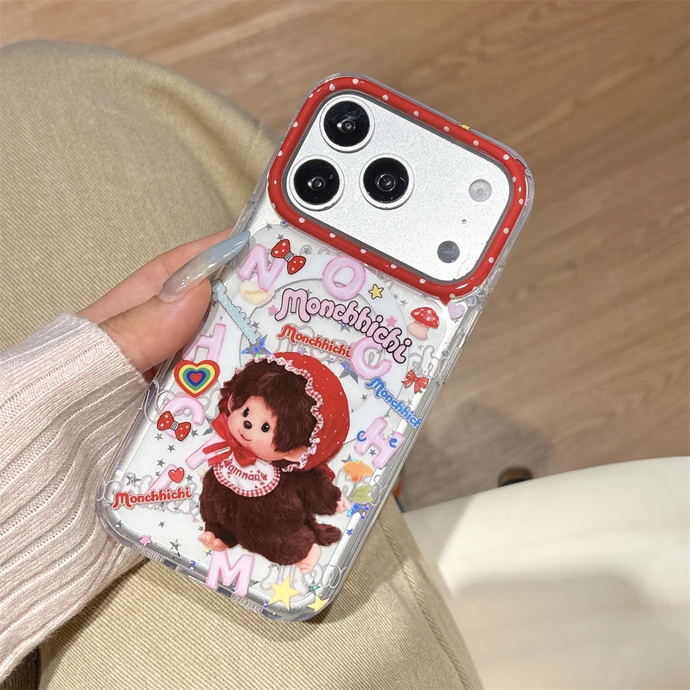 Urocze etui magnetyczne na telefon z motywem truskawkowego misia do iPhone 17 16 Pro 15 Max 14 13 17 Pro Max z podstawką Magsafe i łańcuszkiem, śliczne etui. — zdjęcie produktu 3