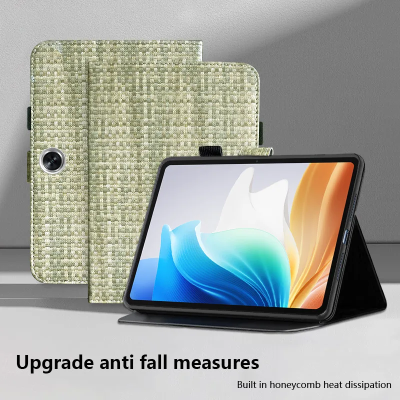 

Тканый тканевый кожаный чехол для планшета для OPPO Pad Neo 11,4 Air2 11,4 дюйма, тройная подставка, полный защитный чехол с пряжкой