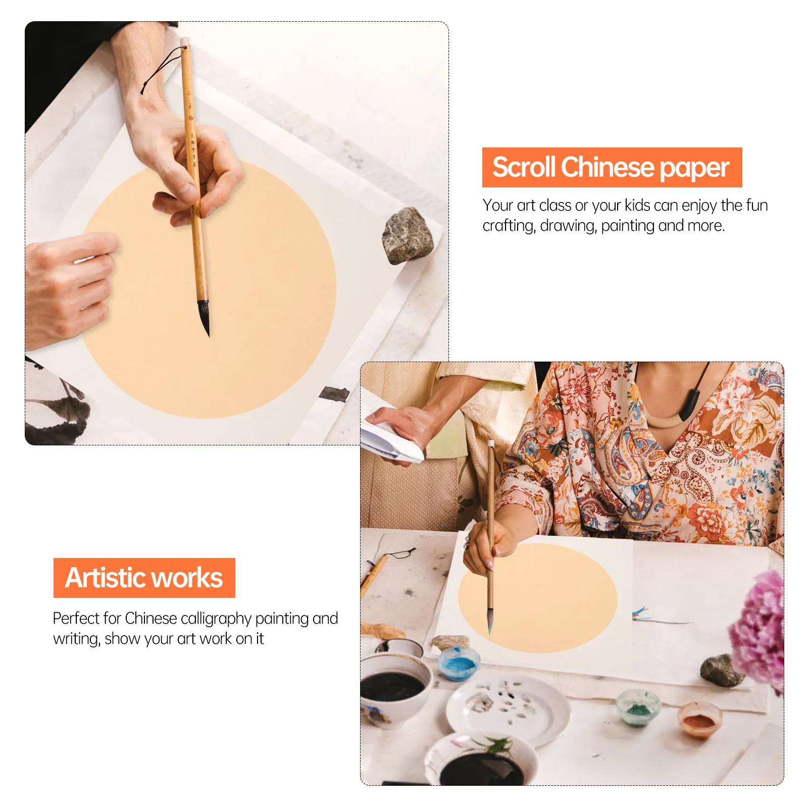 10Sheets Chinese Xuan Rice Paper Fan Shape Art Painting Paper Thickened Handmade Bamboo Pulp for Beginners Calligraphy Water
