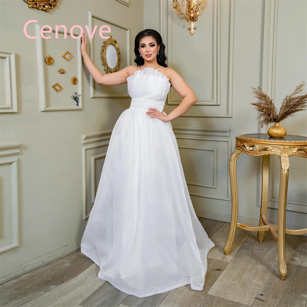 

Cenove 2024 Arab Dubai A-Line Strapless Prom Dress Sleeveless With Floor Length Evening Fashion Elegant Party Dress For Women